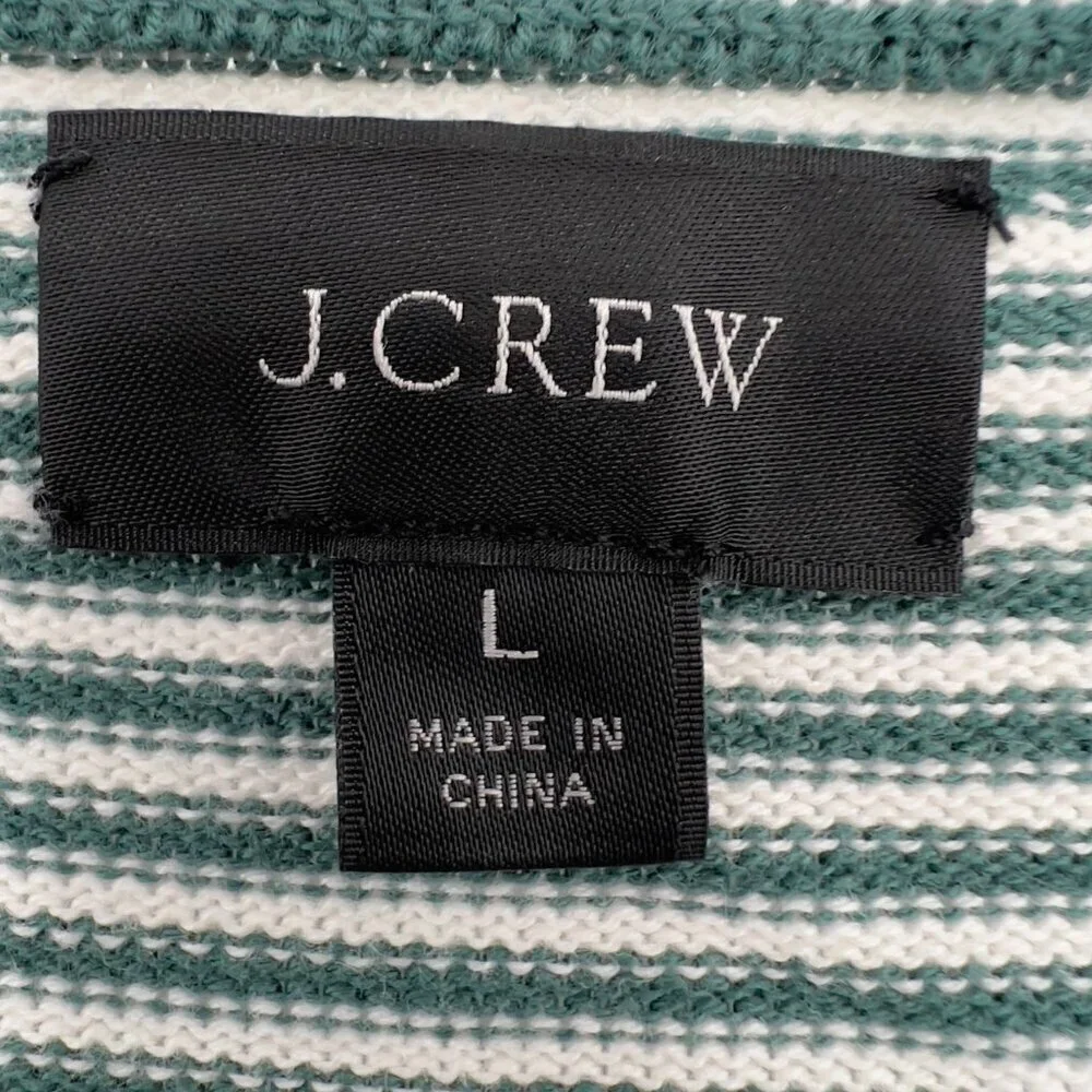 J.Crew Women’s Green & White Striped Cotton Crewneck Sweater Size L
